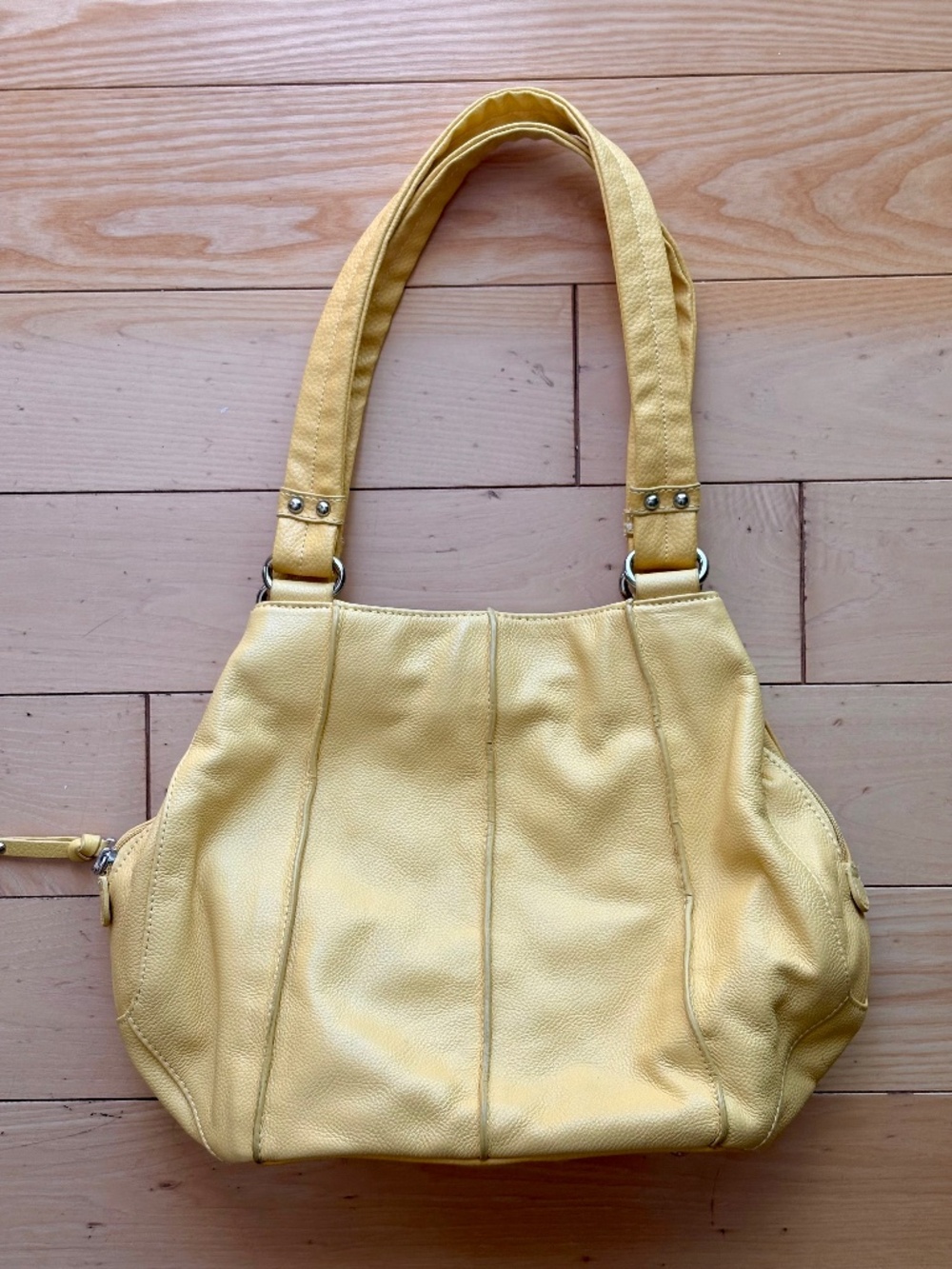 Tignanello Butter Yellow Pebble Leather Triple Entry Shoulder Bag